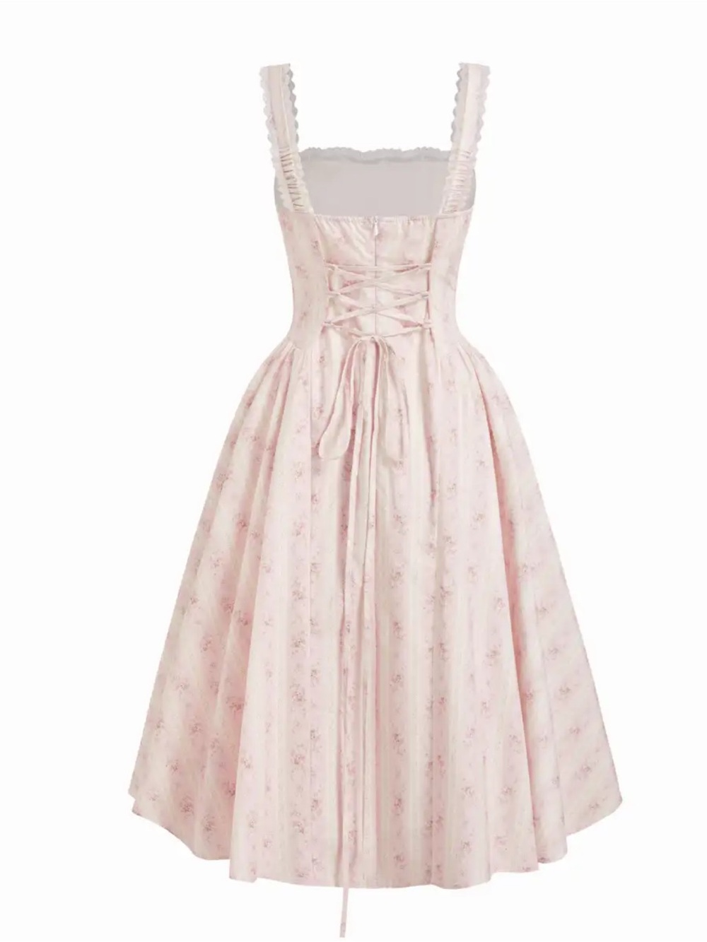 Cider Soft Pink Floral Midi Dress with Bow - Picture 2 of 6
